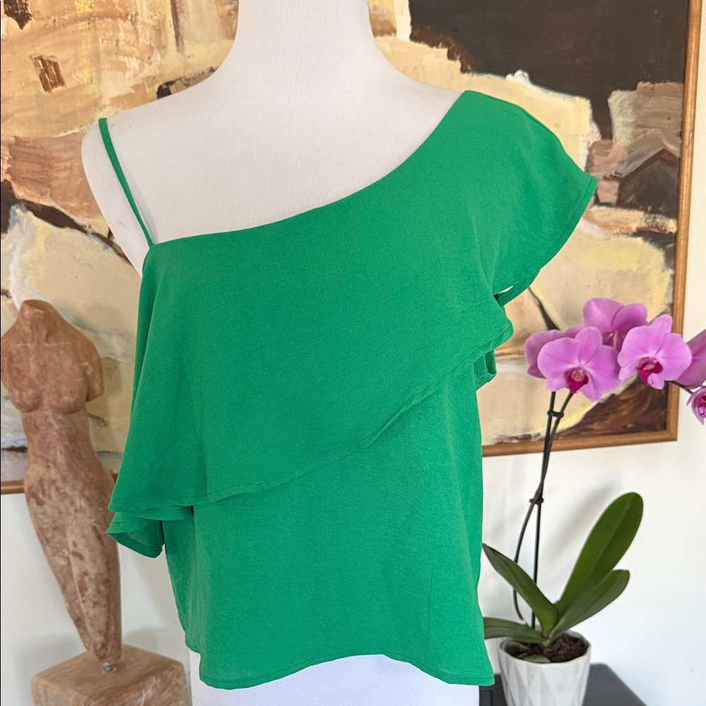 NWT Women’s One-Shoulder Ruffle Top - Green